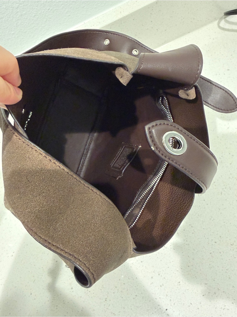 Coach Brown Suede Messenger Bag with Adjustable Strap - Picture 3 of 5